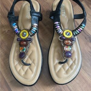 Black Beaded Women's Sandals